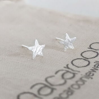 Sterling Silver Brushed Star Stud Earrings, 2 of 6