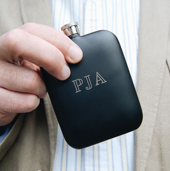 Personalised Black Hip Flask, Initials, Name, 2 of 4