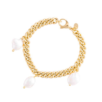 Gold Plate Curb Chain Bracelet With Pearl Charms, 2 of 3