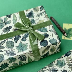 Sage Green Leaf Pattern  Stripes Pattern Wrapping Paper Sheets