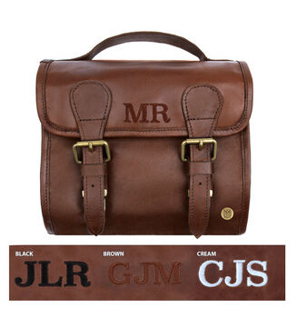 Personalised Leather Hanging Wash Bag With Buckles, 3 of 9