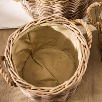 Round Woven Wicker Log Basket With Rope Handles, 4 of 5