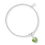 Green Crystal Heart Sterling Silver Ball Bead Bracelet, thumbnail 1 of 4