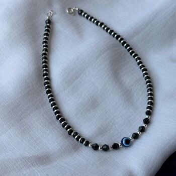 925 Silver Black Bead Evil Eye Payal Anklet, 4 of 5