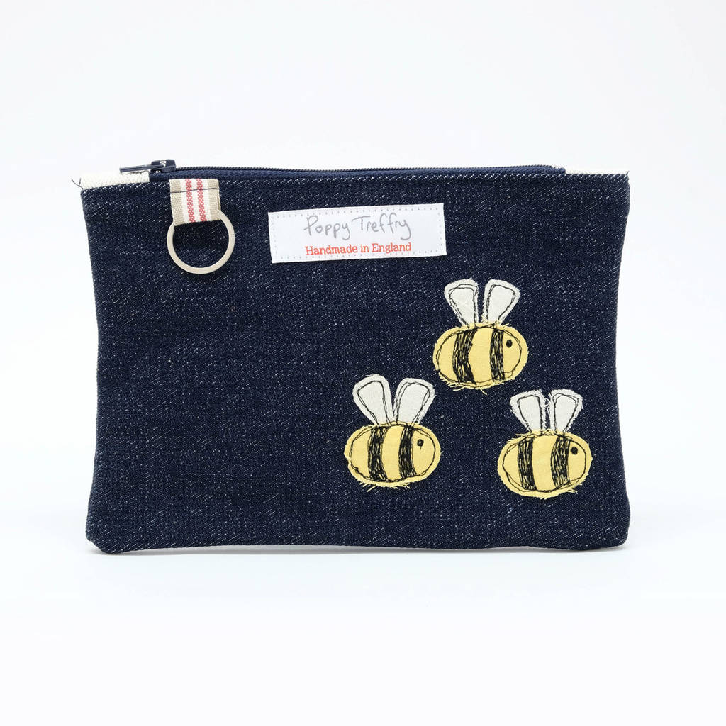 Busy Bee Flat Embroidered Purse With Keyring, 1 of 3