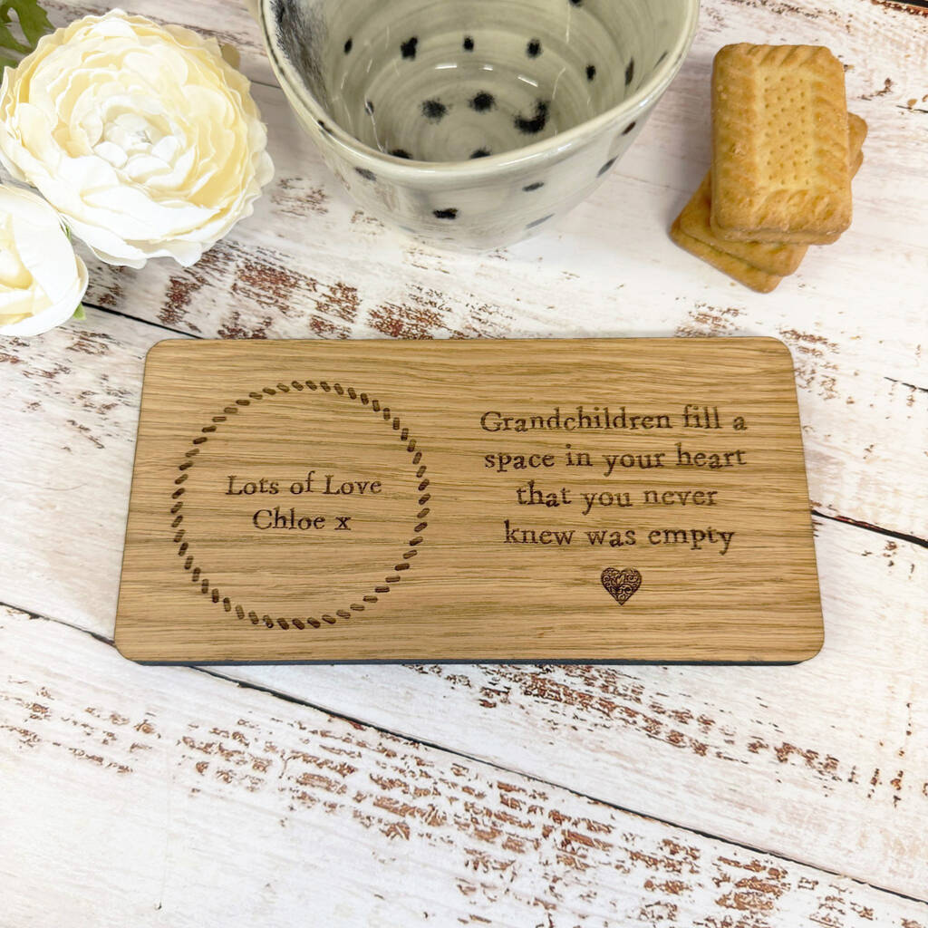 Personalised Oak Coaster Tray For Grandparent From Grandchild Gift, 1 of 4
