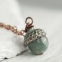 Verdigris Teal Gemstone Acorn Necklace, thumbnail 7 of 12