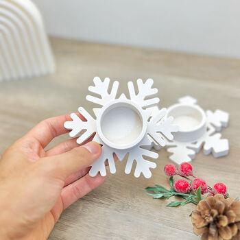 White Snowflake Christmas Candle And Tealight Holder, 6 of 8