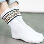 Leopard Print Striped Sporty Ribbed Cotton Ankle Socks Women's White, thumbnail 1 of 3