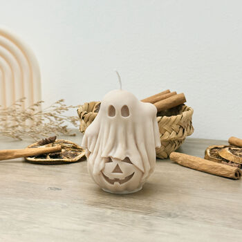 Beige Spooky Ghost Candle And Pumpkin Halloween Decor, 5 of 10