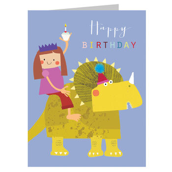 Mini Girl On A Dinosaur Birthday Card, 3 of 4