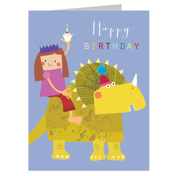 Mini Girl On A Dinosaur Birthday Card, 2 of 4