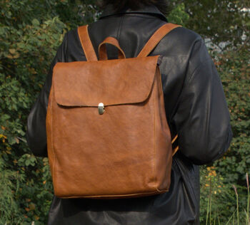 Minimalist Genuine Grain Leather Backpack Black, 6 of 12