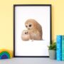 Illustrated Children's Wall Art Print Owl And Owlet, thumbnail 1 of 4
