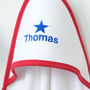 Personalised Star Hooded Towel With Red Trim, thumbnail 2 of 6