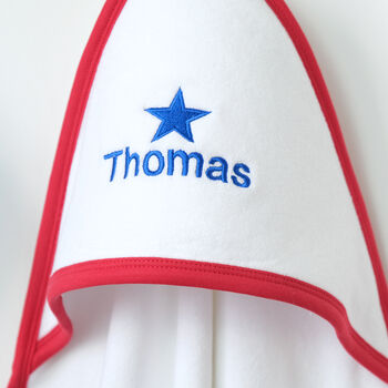 Personalised Star Hooded Towel With Red Trim, 2 of 6
