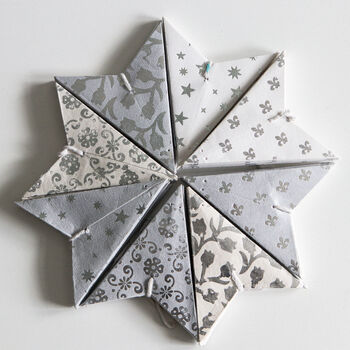 Eight Silver And White Paisley Mini Paper Star Lanterns, 3 of 4