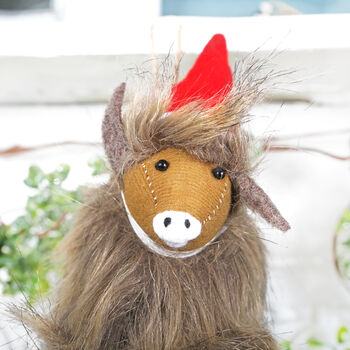 Highland Cow Coo Fluffy Christmas Tree Decoration, 4 of 5