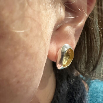 Handmade Sterling Silver Studs With Hidden Gold Treasure, 8 of 9