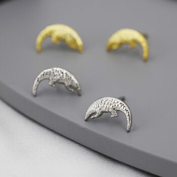 Sterling Silver Pangolin Stud Earrings, 2 of 11