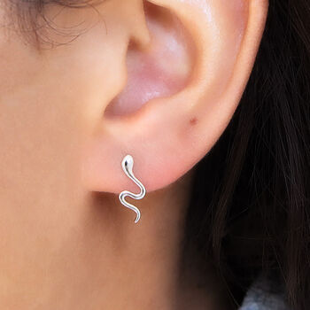 Sterling Silver Snake Stud Earrings, 2 of 8