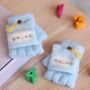 Adorable Blue Fleece Baby Gloves With Mitten Caps – Cute Kitten Design, thumbnail 2 of 7