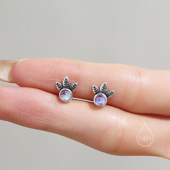 Sterling Silver Moonstone And Leaf Motif Stud Earrings, 5 of 12