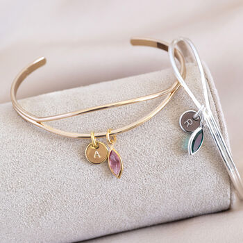Personalised Open Cuff Bangle With Marquise Birthstone, 6 of 10