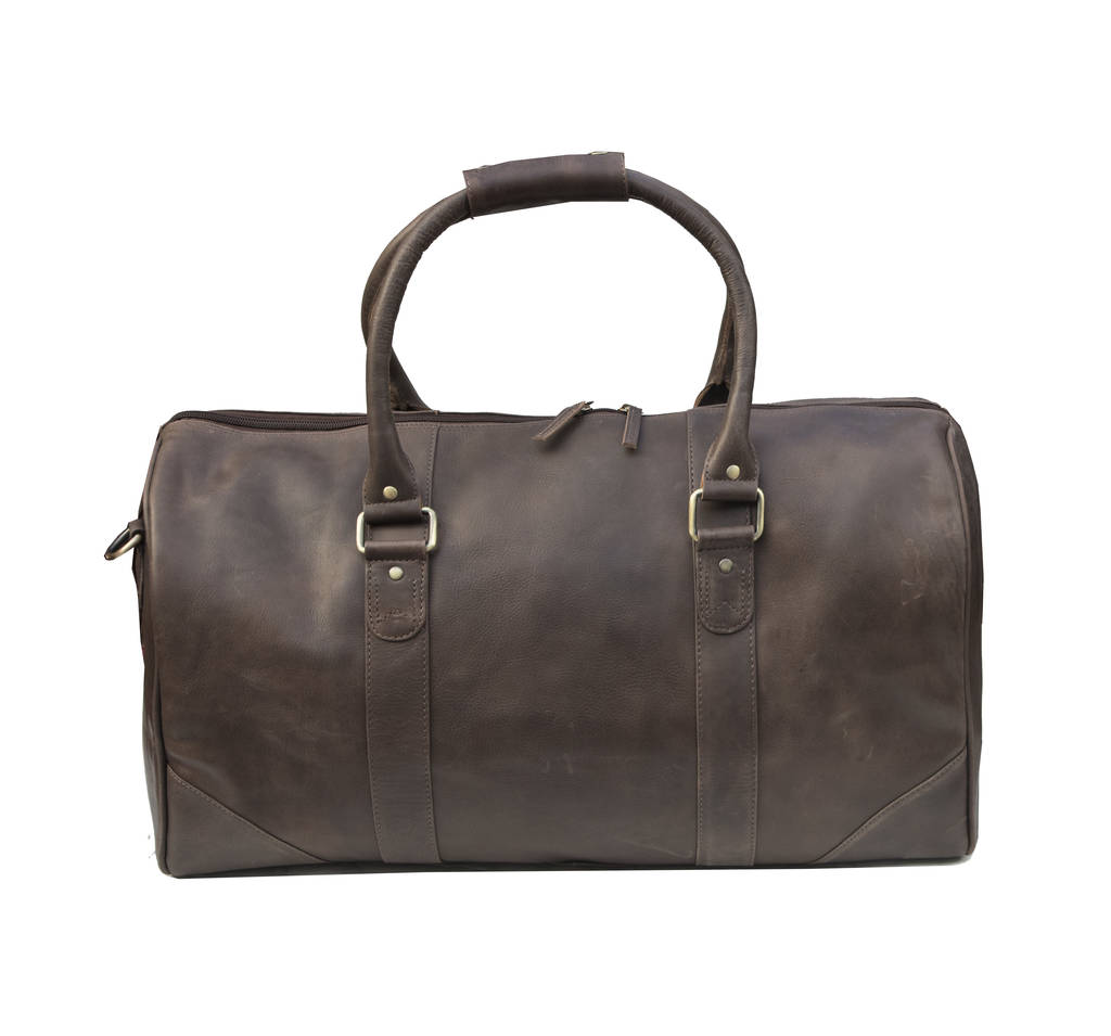 Luxury Dark Brown Thick Oiled Leather Holdall By Wombat ...