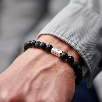 Personalised Men's Sterling Silver And Black Onyx Bead Roman Numeral Bracelet, 6 of 9