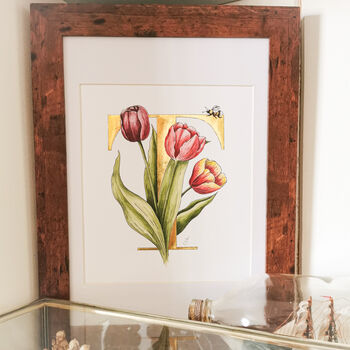 T Is For Tulips Gilded Botanical Artwork, 5 of 6