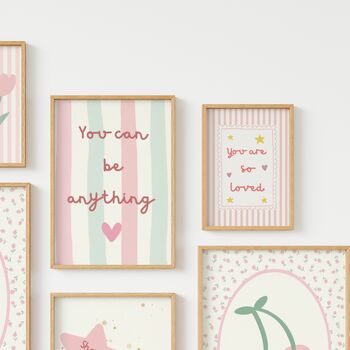 Personalised Girls Nursery Print Set Floral Wall Art Pink Bedroom Decor, 3 of 5