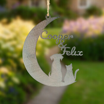 Cat And Dog Personalised Silhouette Steel Moon Crescent, 2 of 8