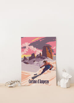 Cortina D'ampezzo Italy Ski Resort Travel Poster Print, 2 of 8