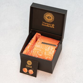 Coral Orange Wedding Tie Set And Socks Groomsmen Gift, 2 of 7