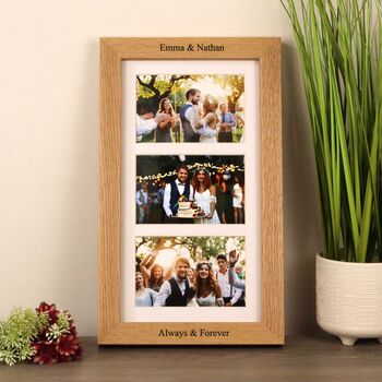 Personalised Solid Oak Triple Mount Photo Frame, 2 of 5