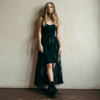 Black Lace Overlay Skirt With Detachable Train, 5 of 12