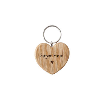 Send With Love 'Super Mum' Oak Heart Keyring, 2 of 2