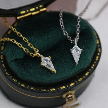 Sterling Silver Extra Tiny Rhombus Kite Cz Necklace, 7 of 12
