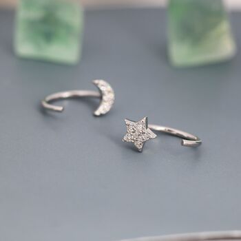 Tiny Moon And Star Cz Huggie Hoop Earrings, 5 of 11