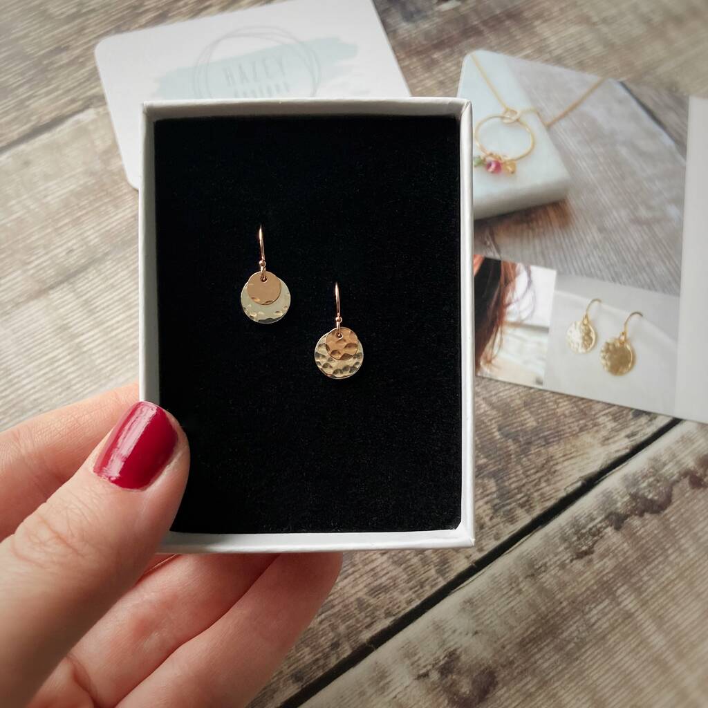 Hammered Sterling Silver And Filled Gold Disc Earrings, 1 of 6