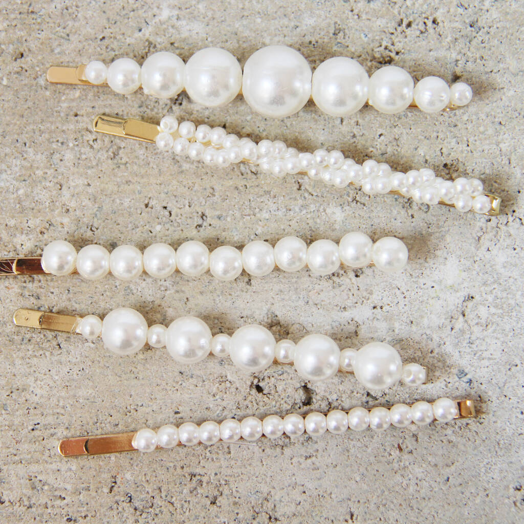 Set Of Five Pearl Hair Clips, 1 of 3