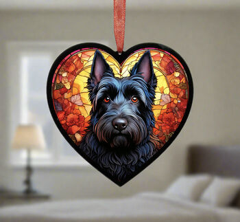 Scottish Terrier Stained Glass Effect Heart Suncatcher, 5 of 5