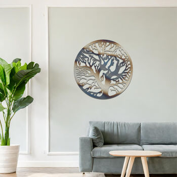 Circular Metal Tree Silhouette Wall Art Sculpture For Living Room, 9 of 11