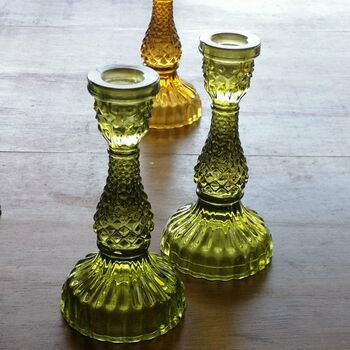Green Glass Dinner Candlestick Two Sizes, 3 of 9