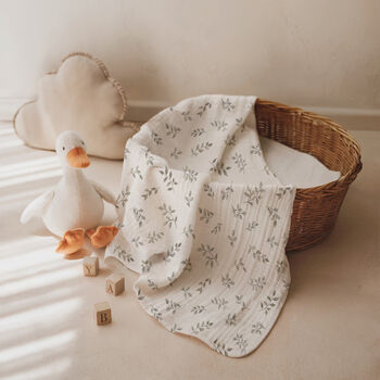 Luxury Grey Delicate Leaves Organic Bamboo Muslin Swaddle Blanket, 3 of 4