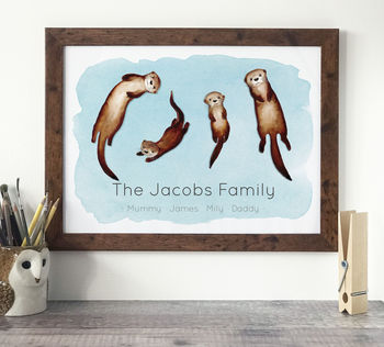 Personalised Family Portrait Otters Print, 4 of 9