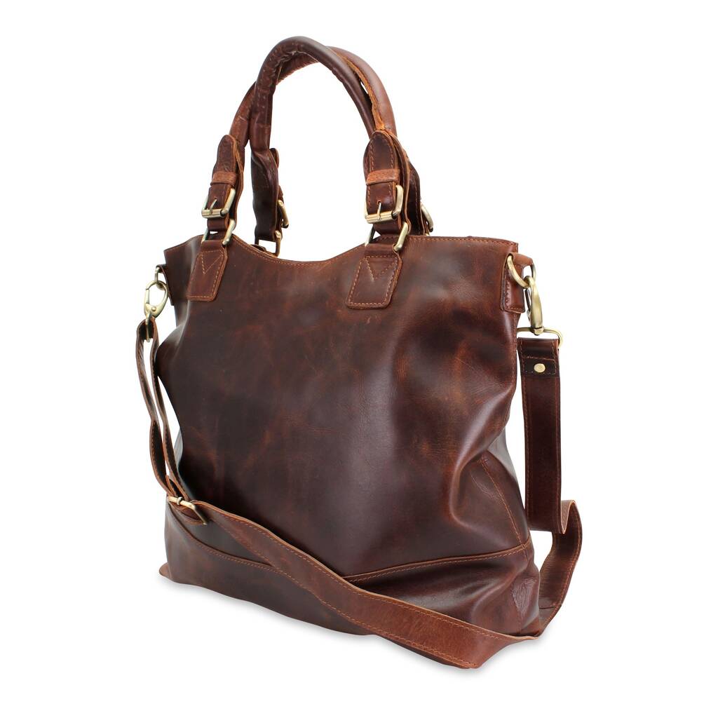 large classic leather tote bag, brown by the leather store