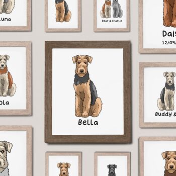 Custom Airedale Terrier Art Portrait Print With Flowers, 3 of 10