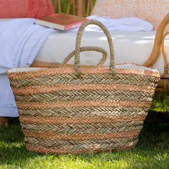 Striped Natural And Orange Plaited Jute Beach Bag, 2 of 6